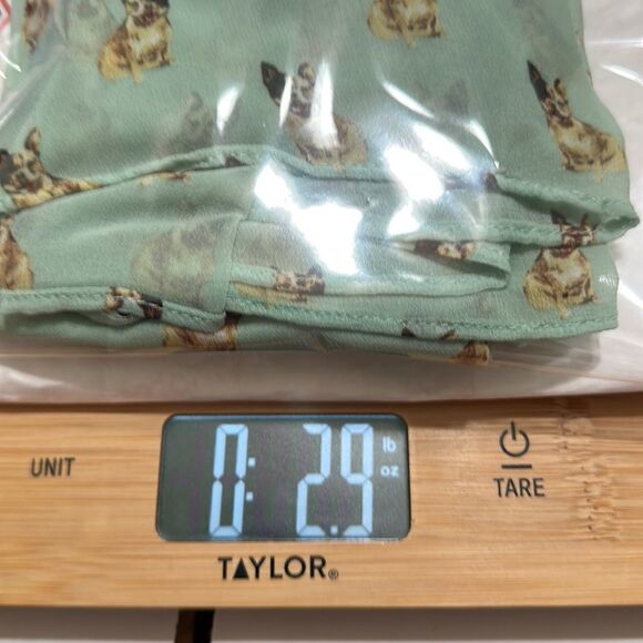 ZARA FRENCH BULLDOG PRINT NOVELTY SHEER CHIFFON STUDDED SHOULDER MINT BLOUSE S - Picture 11 of 12